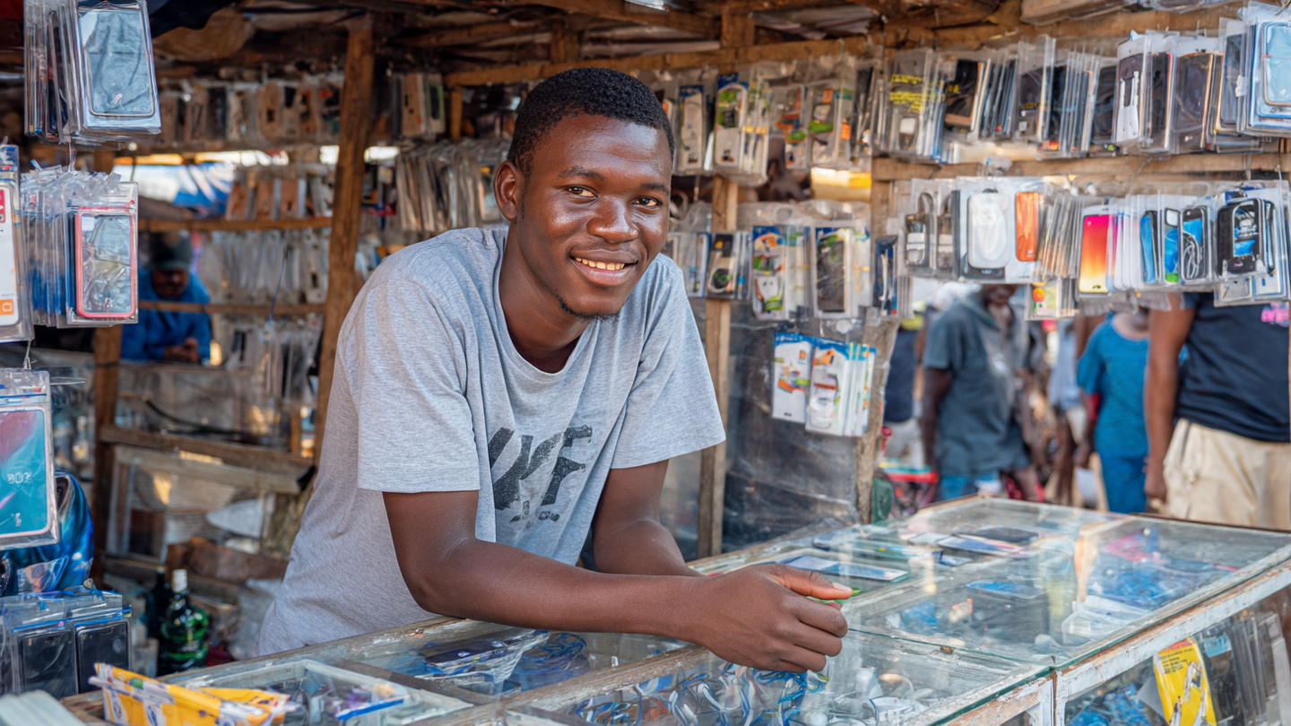 Phone accessories kiosk owner in Kitwe